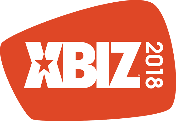 Orange and white XBIZ 2018 logo