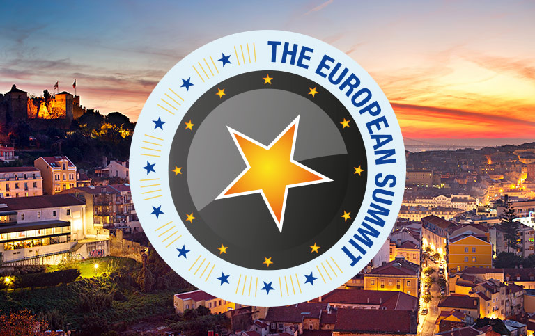 European Summit logo over image of Lisbon