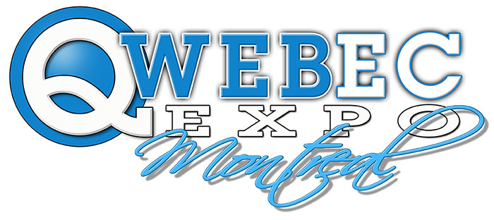 Qwebec Expo Logo - Blue and white serif type
