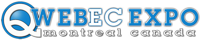 Qwebec Expo Logo - Blue and white serif type
