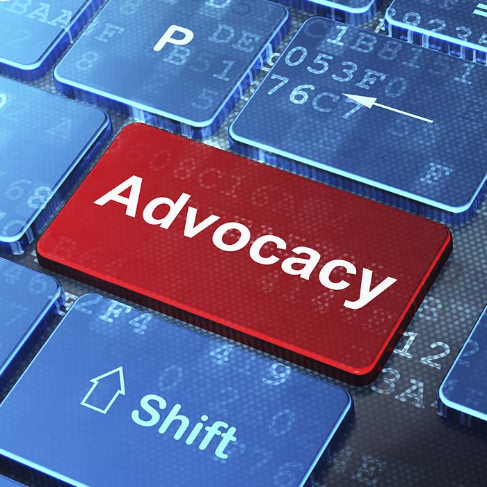 Laptop button that says Advocacy