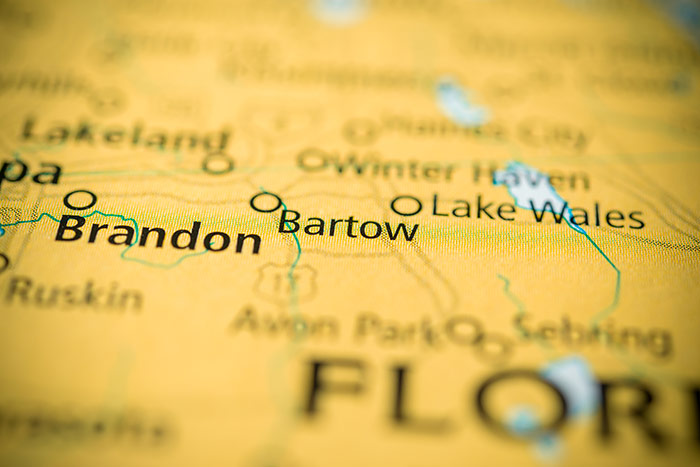 Closeup of Bartow Florida Map