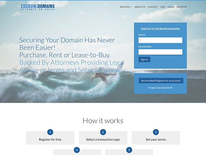 Escrow Domains homepage