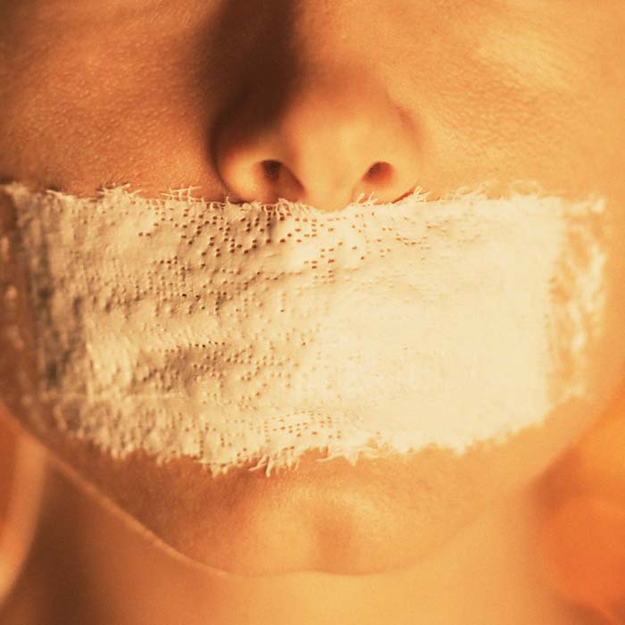 Woman's mouth taped shut
