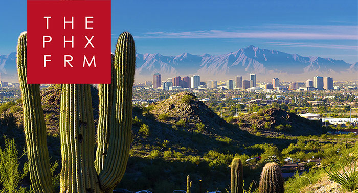 Phoenix Forum logo over image of desert