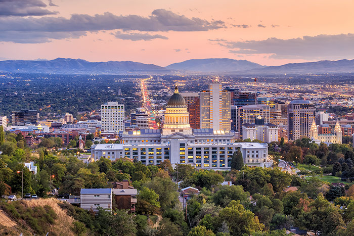 Salt Lake City skyline at sunset