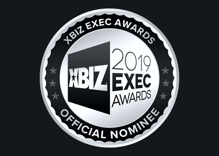 XBIZ Exec Awards Nominee Logo - Black and silver circle logo with sans-serif type inside