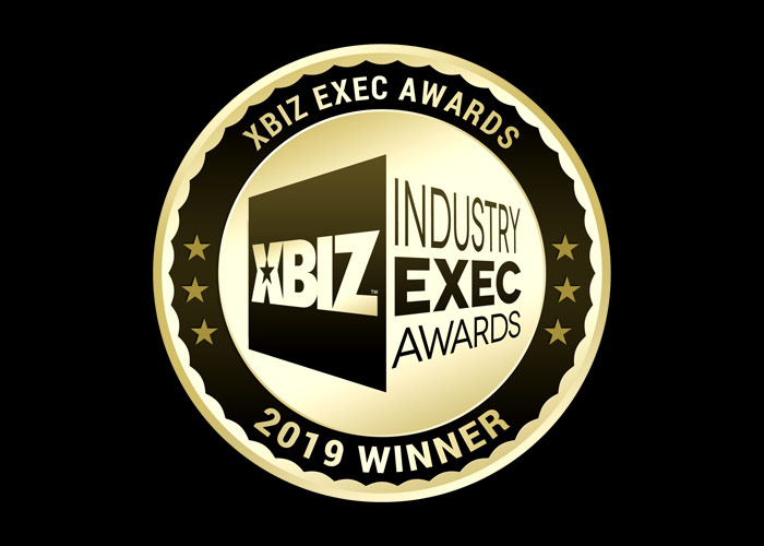 Gold XBIZ Industry Exec Awards 2019 Winner seal on black background