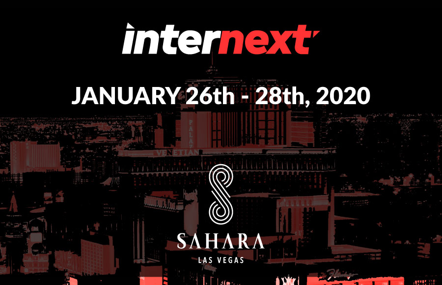 Las Vegas skyline with internext logo and text overlaying
