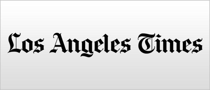 LA Times Logo - Old English font in black on light gray gradient