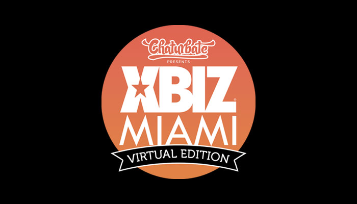 Black background with XBIZ Miami logo and white sans-serif type in center