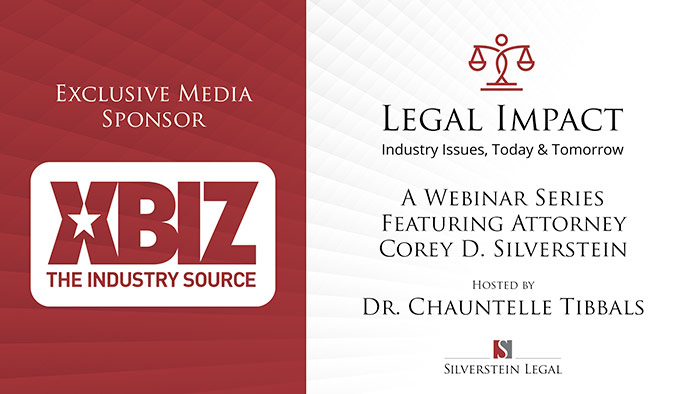 Legal Impact logo with black and serif type with red and textured background
