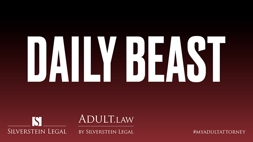 Graphic showing White Daily Beast logo with white serif type below over black and red gradient