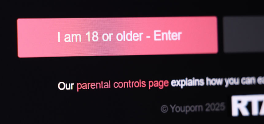 Screenshot of website showing age verification