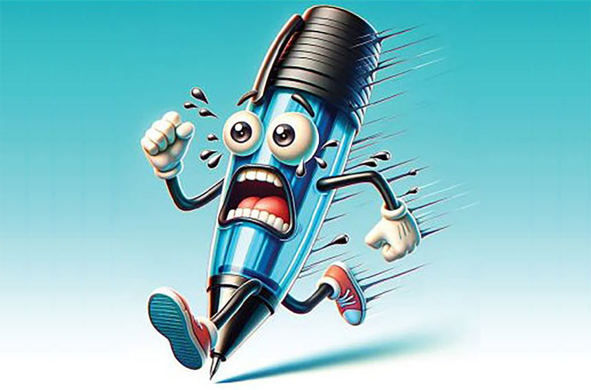 Illustration of a blue pencil running