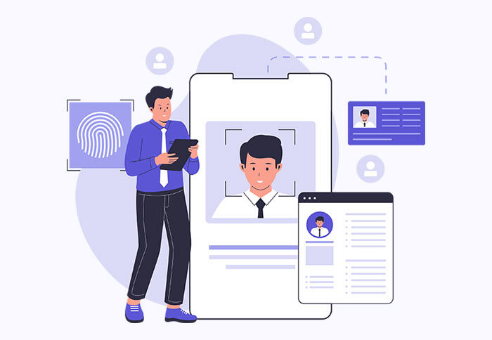 Illustration of a man using mobile devices for identity verification