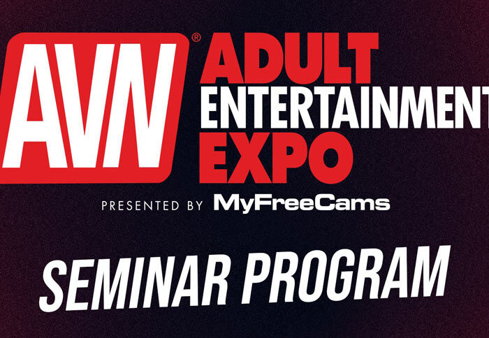 Graphic showing AVN logo with red and white sans-serif type over textured dark red background