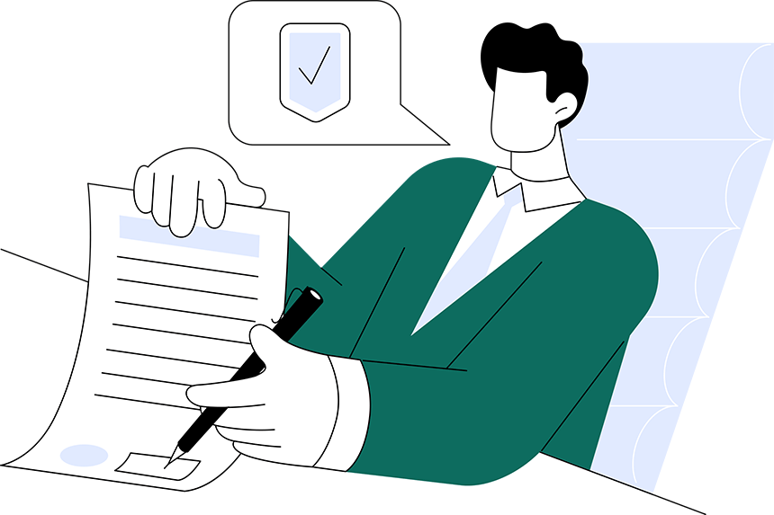Illustration of a man signing a contract
