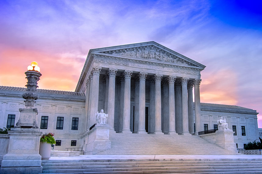 Photo of the U.S. Supreme Court building at sunrise