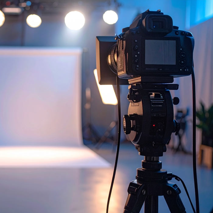 Photo of a video camera in a studio