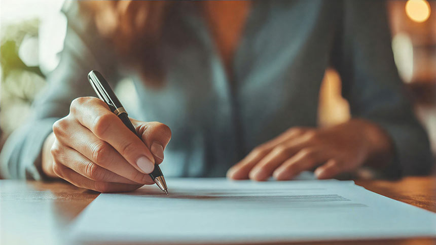 Photo of a woman signing a contract